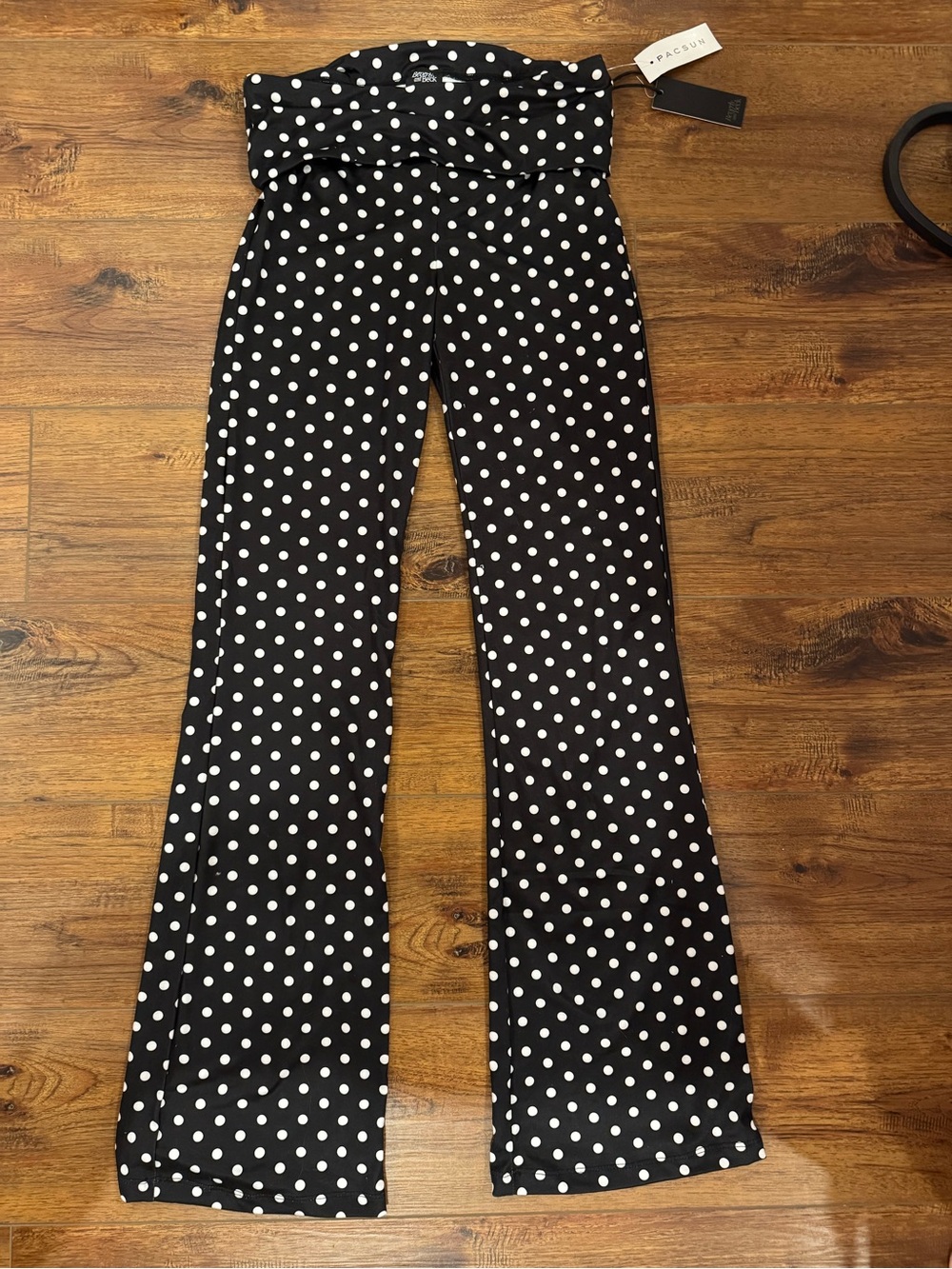 PacSun Black Polka Dot Fold Over Wide-Leg Women’s Bottoms